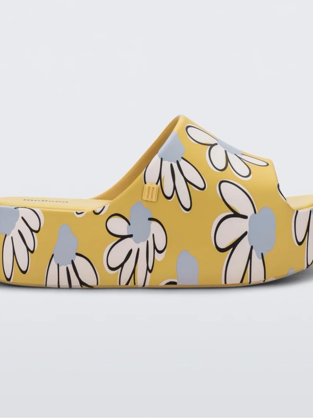 Melissa Yellow Floral Platform Slide with Pale Blue Accents